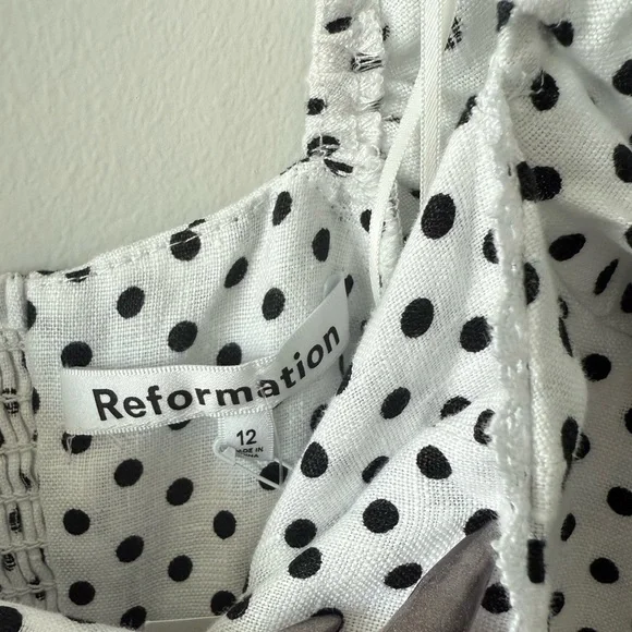 REFORMATION Malvina Linen Polka Dot Mini Dress - Picture 12 of 14